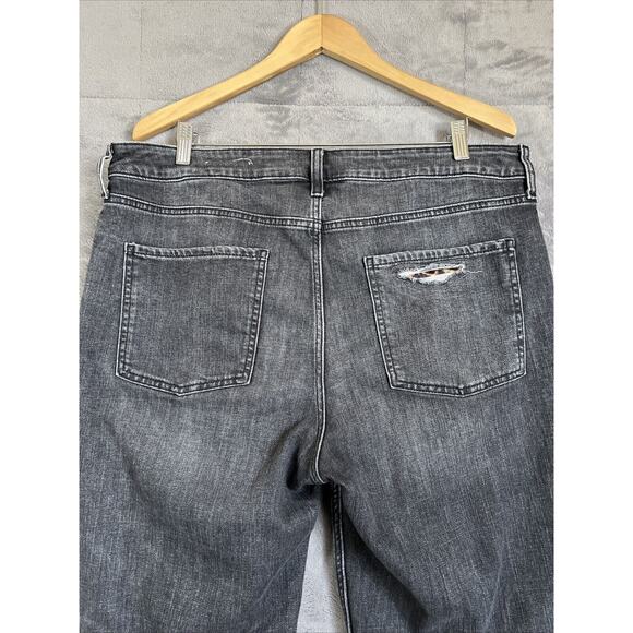 Chico’s Jeans 14 Charcoal Dark Wash Denim Boyfriend Ankle Leopard Patch Distress - Picture 6 of 13